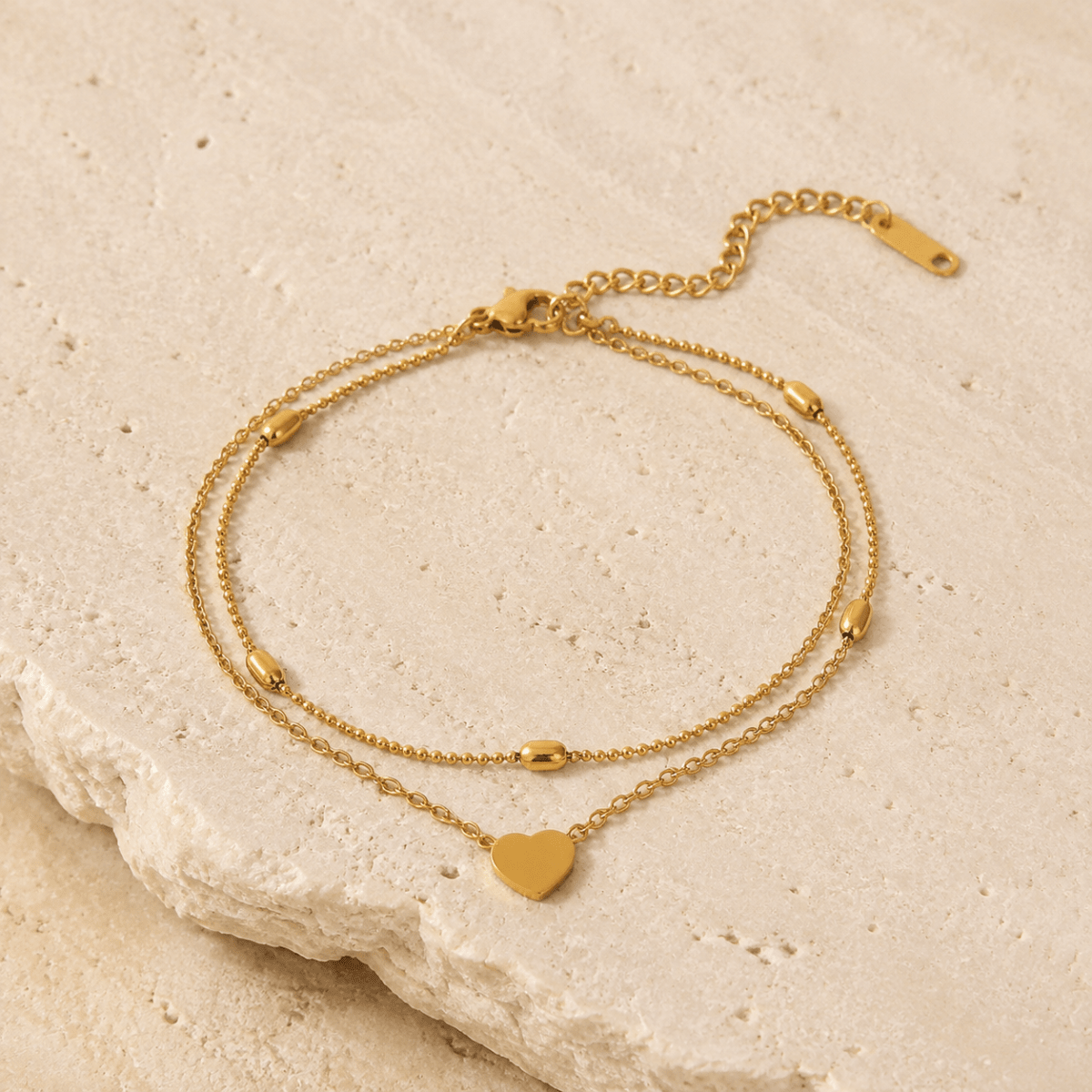 Amara Layered Heart Anklet - Luzy Jewels