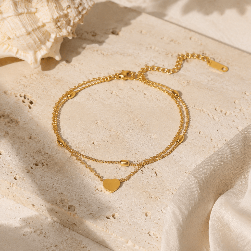Amara Layered Heart Anklet - Luzy Jewels