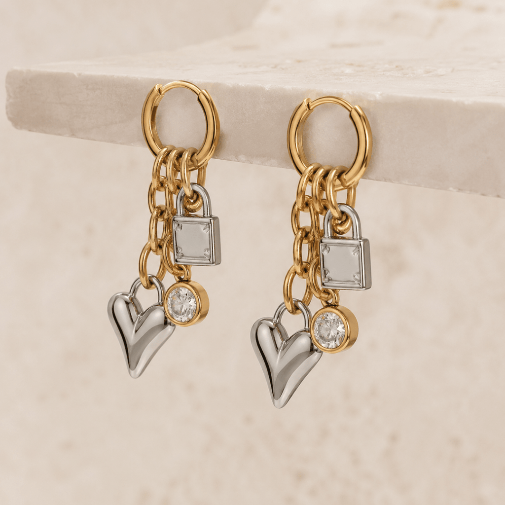Amara Two-Tone Charm Drop Earrings - Luzy Jewels