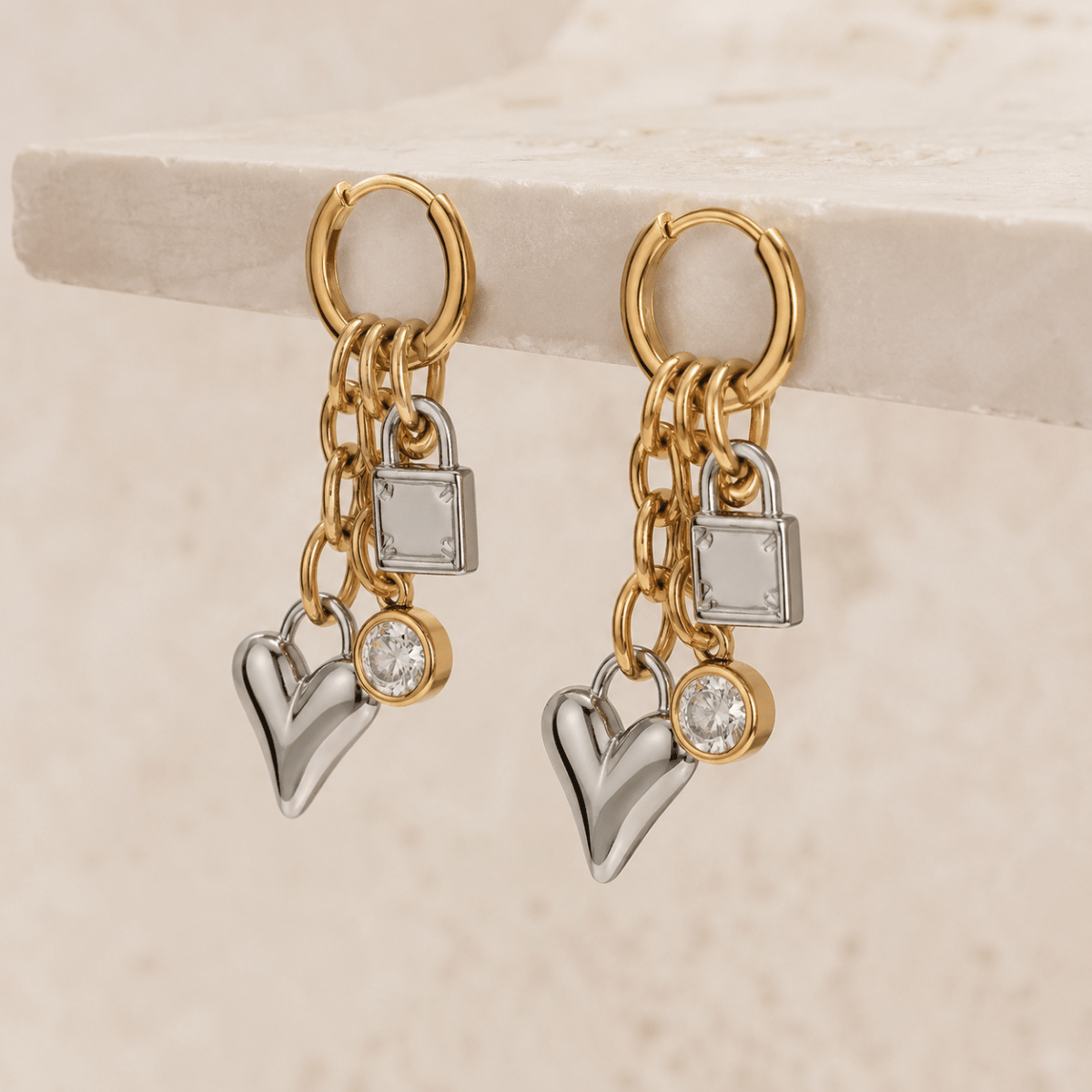Amara Two-Tone Charm Drop Earrings - Luzy Jewels
