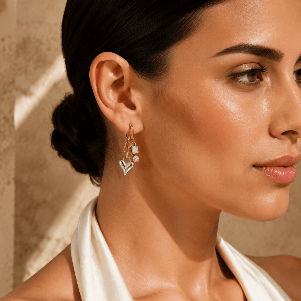 Amara Two-Tone Charm Drop Earrings - Luzy Jewels