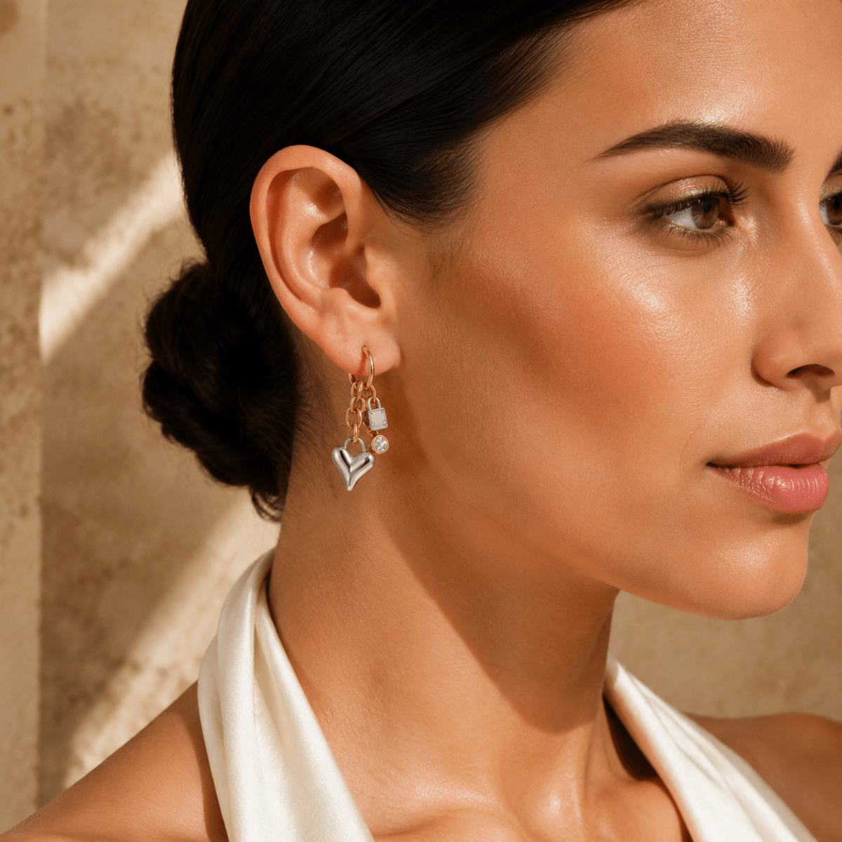 Amara Two-Tone Charm Drop Earrings - Luzy Jewels