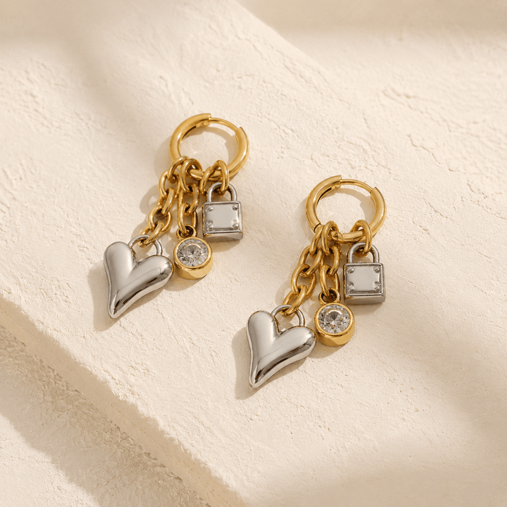 Amara Two-Tone Charm Drop Earrings - Luzy Jewels