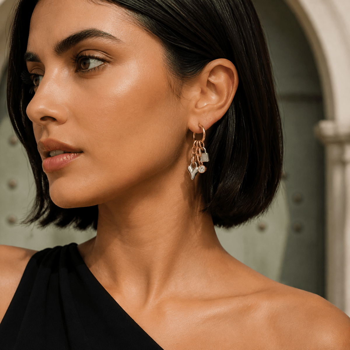 Amara Two-Tone Charm Drop Earrings - Luzy Jewels