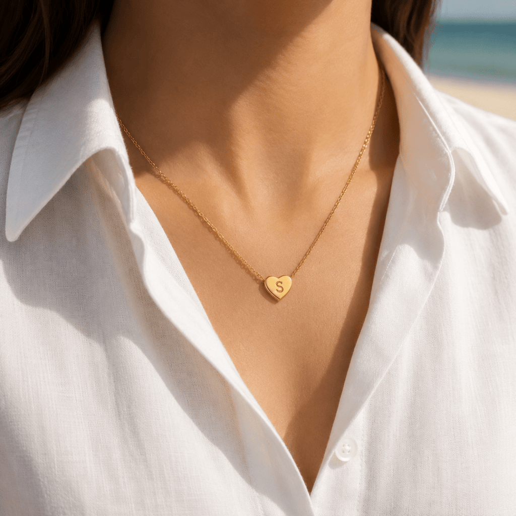 Amorette Engraved Heart Initial Necklace - Luzy Jewels