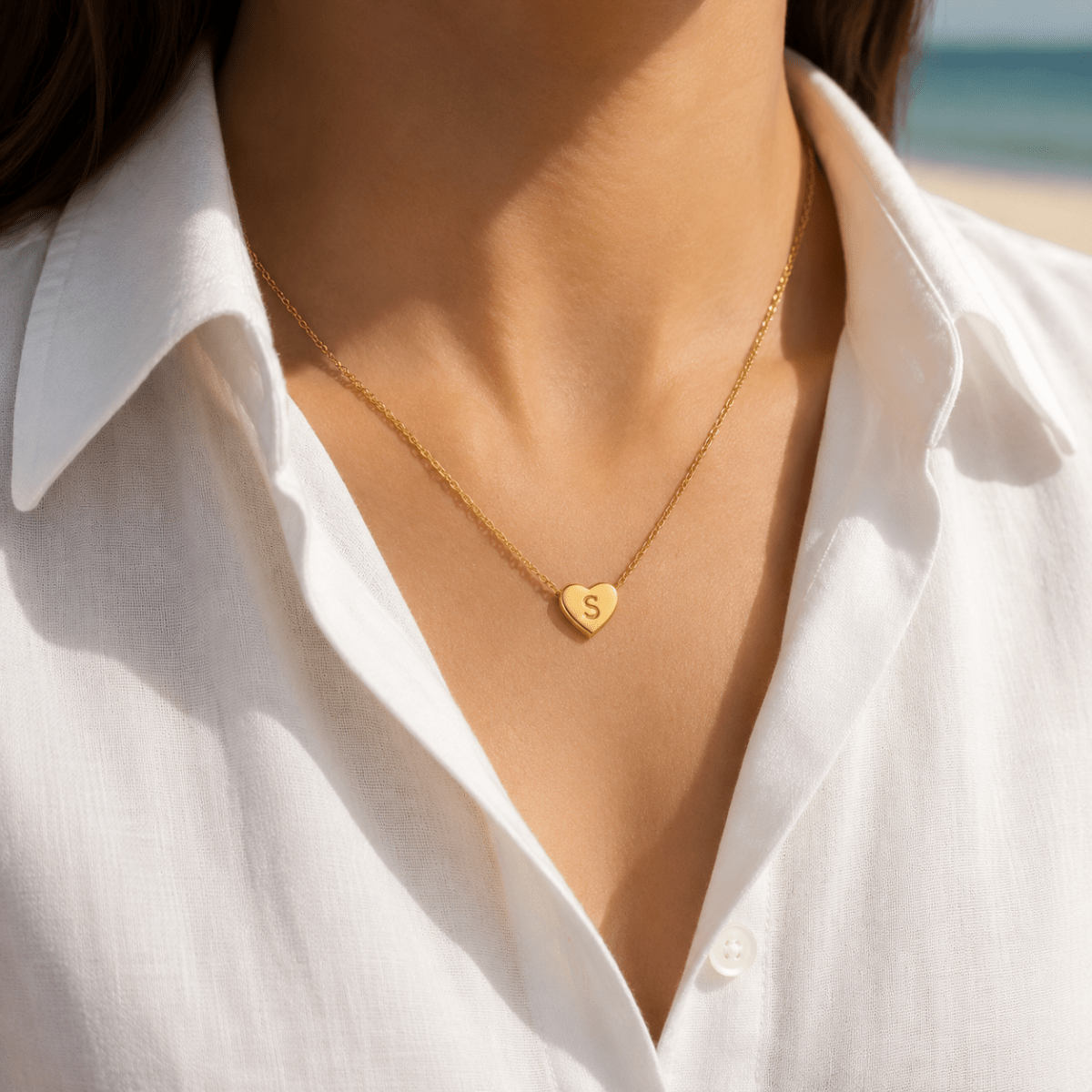 Amorette Engraved Heart Initial Necklace - Luzy Jewels