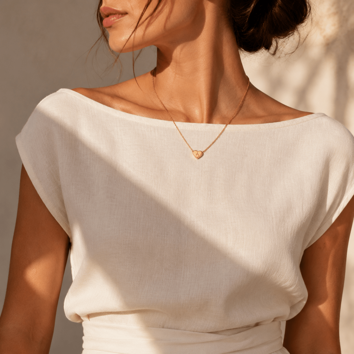 Amorette Engraved Heart Initial Necklace - Luzy Jewels