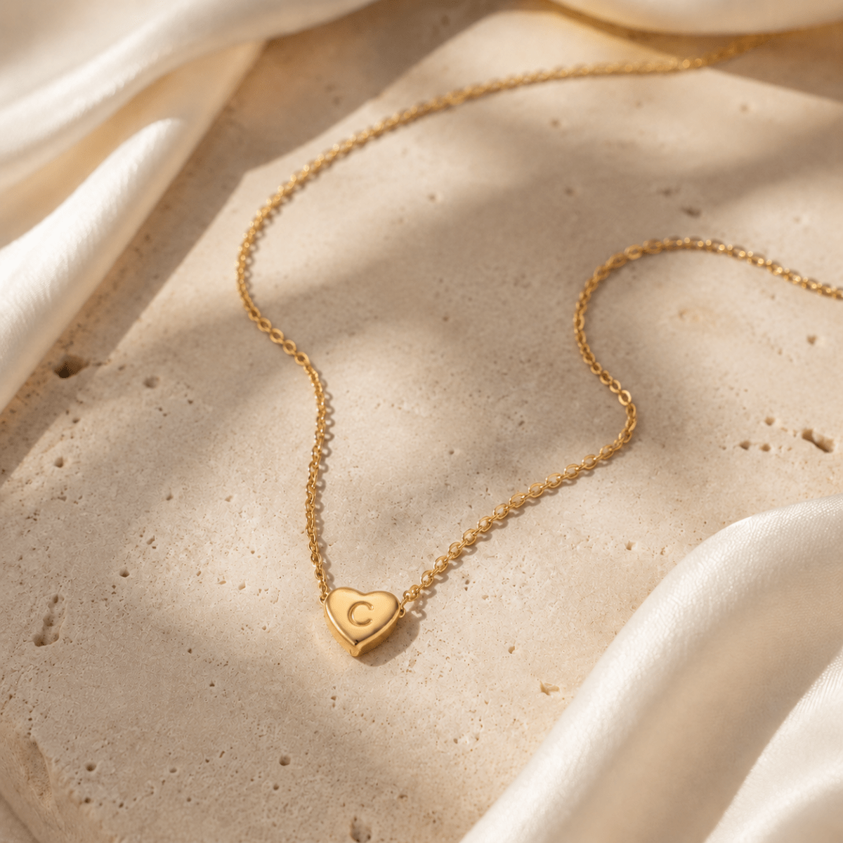 Amorette Engraved Heart Initial Necklace - Luzy Jewels