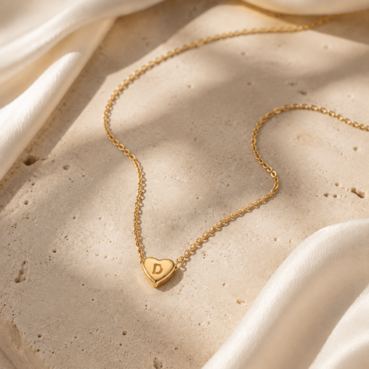 Amorette Engraved Heart Initial Necklace - Luzy Jewels
