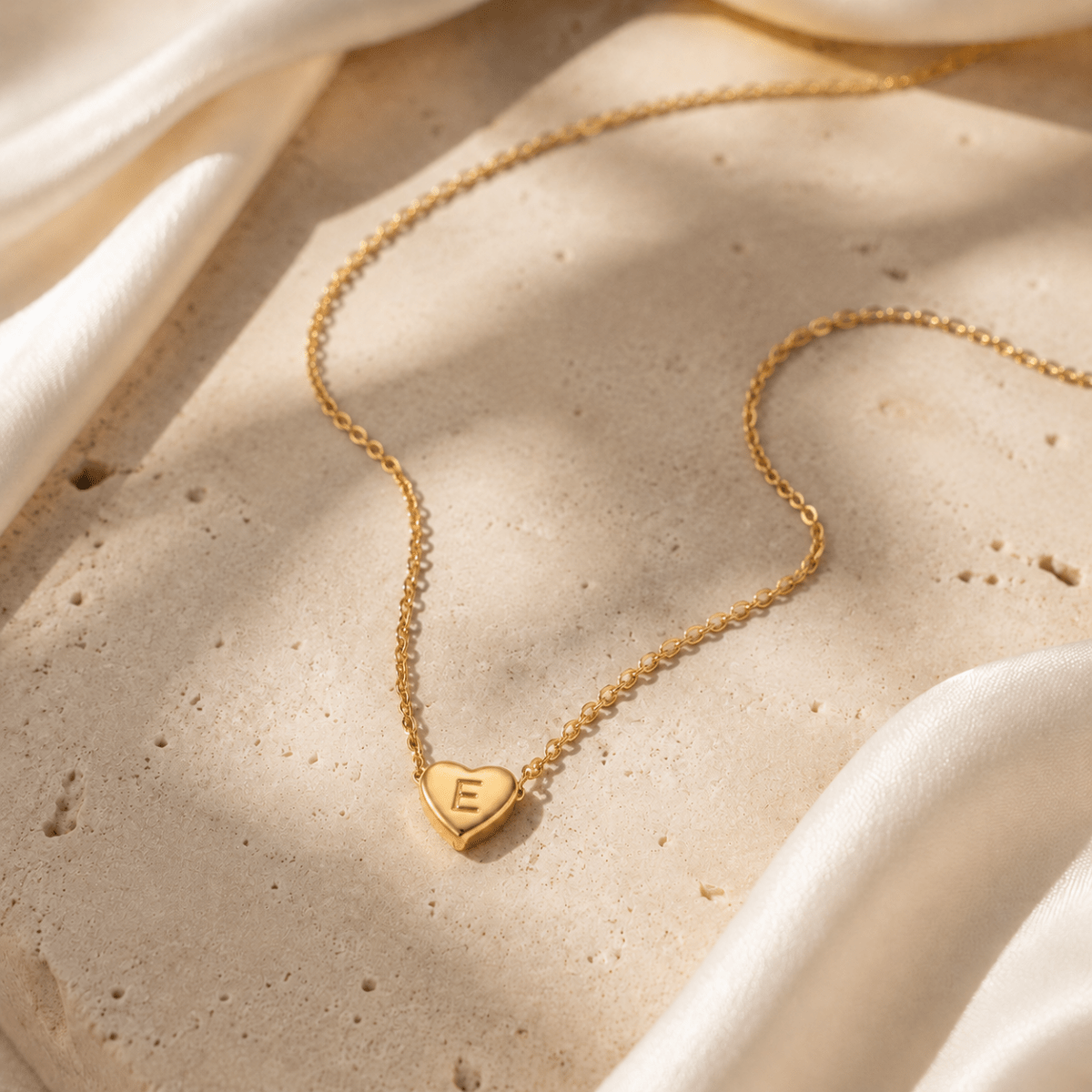 Amorette Engraved Heart Initial Necklace - Luzy Jewels