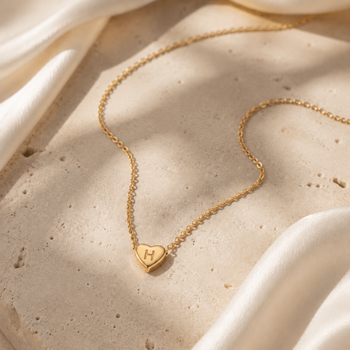 Amorette Engraved Heart Initial Necklace - Luzy Jewels