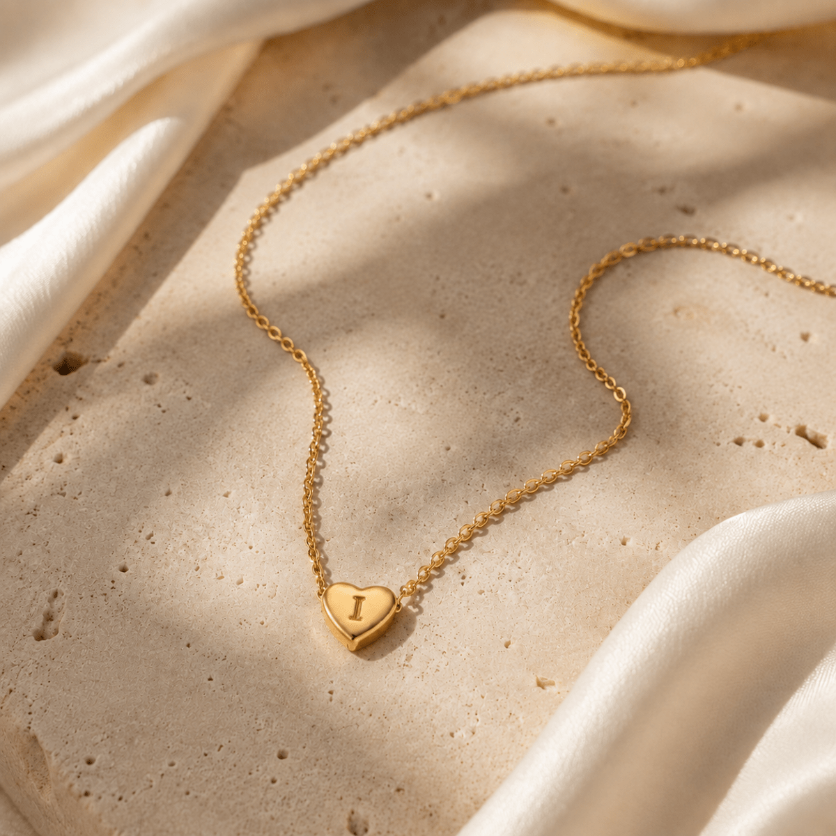 Amorette Engraved Heart Initial Necklace - Luzy Jewels