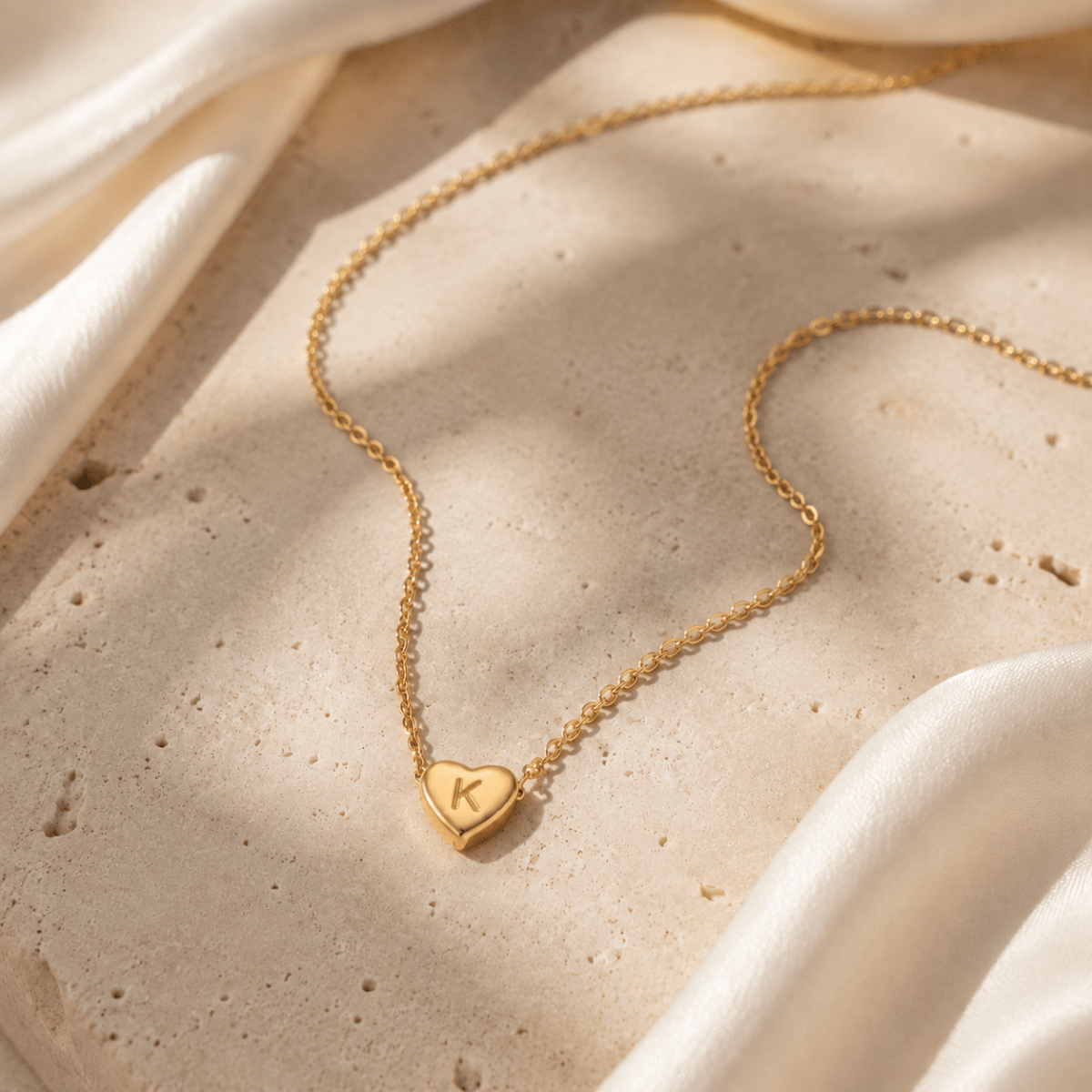 Amorette Engraved Heart Initial Necklace - Luzy Jewels