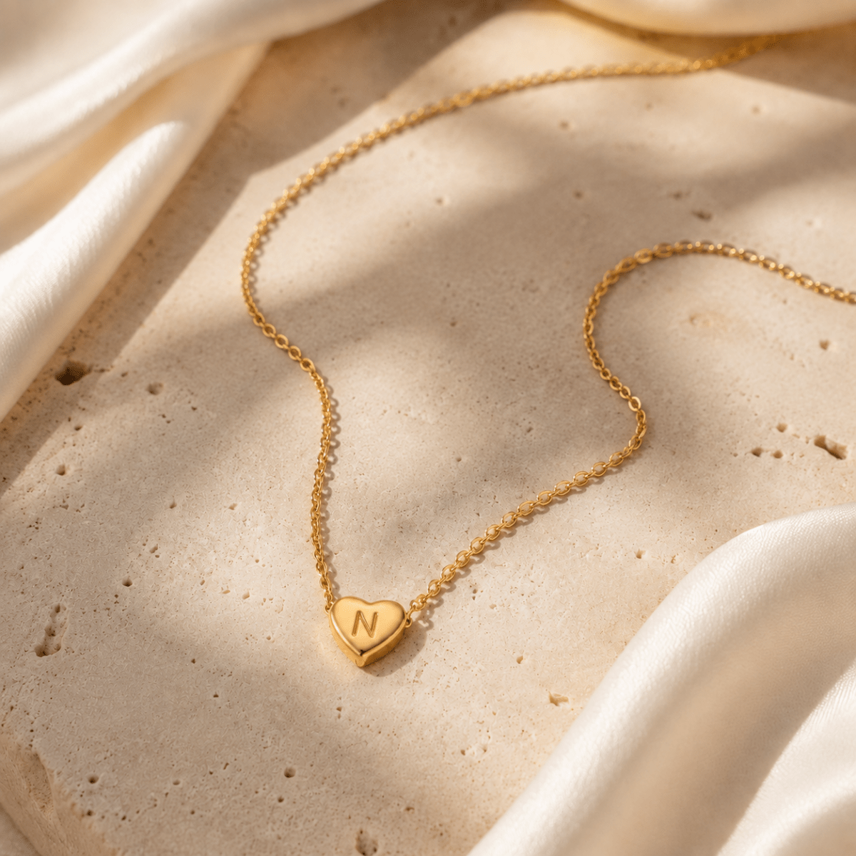 Amorette Engraved Heart Initial Necklace - Luzy Jewels
