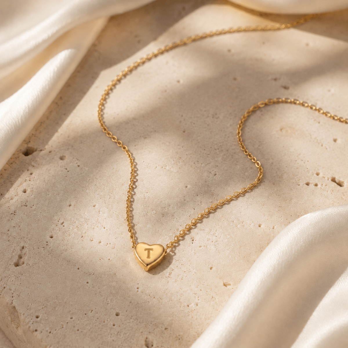 Amorette Engraved Heart Initial Necklace - Luzy Jewels