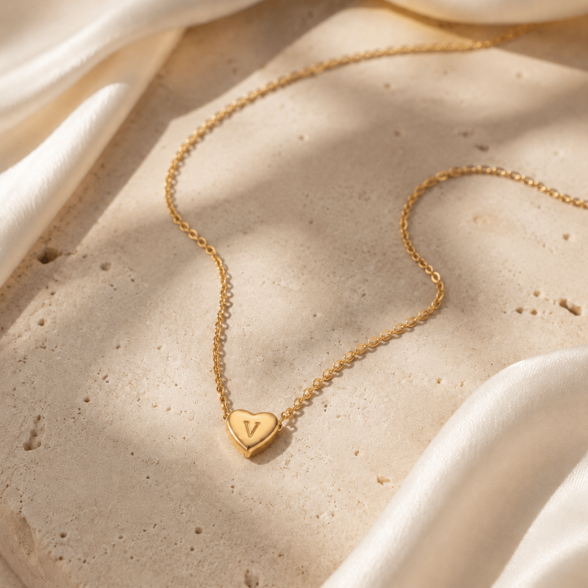 Amorette Engraved Heart Initial Necklace - Luzy Jewels
