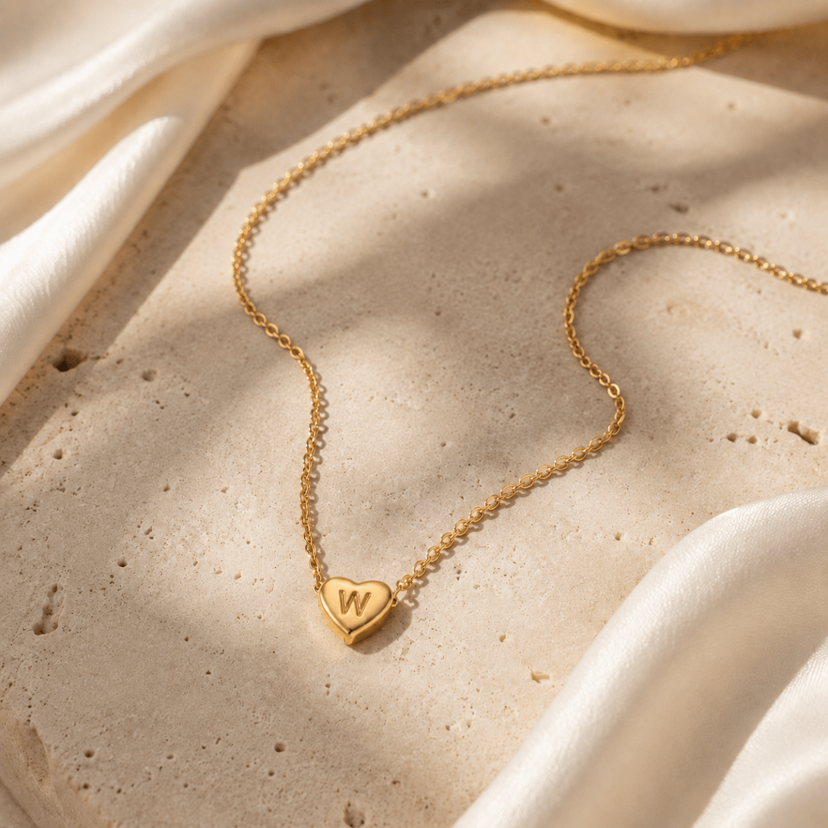 Amorette Engraved Heart Initial Necklace - Luzy Jewels