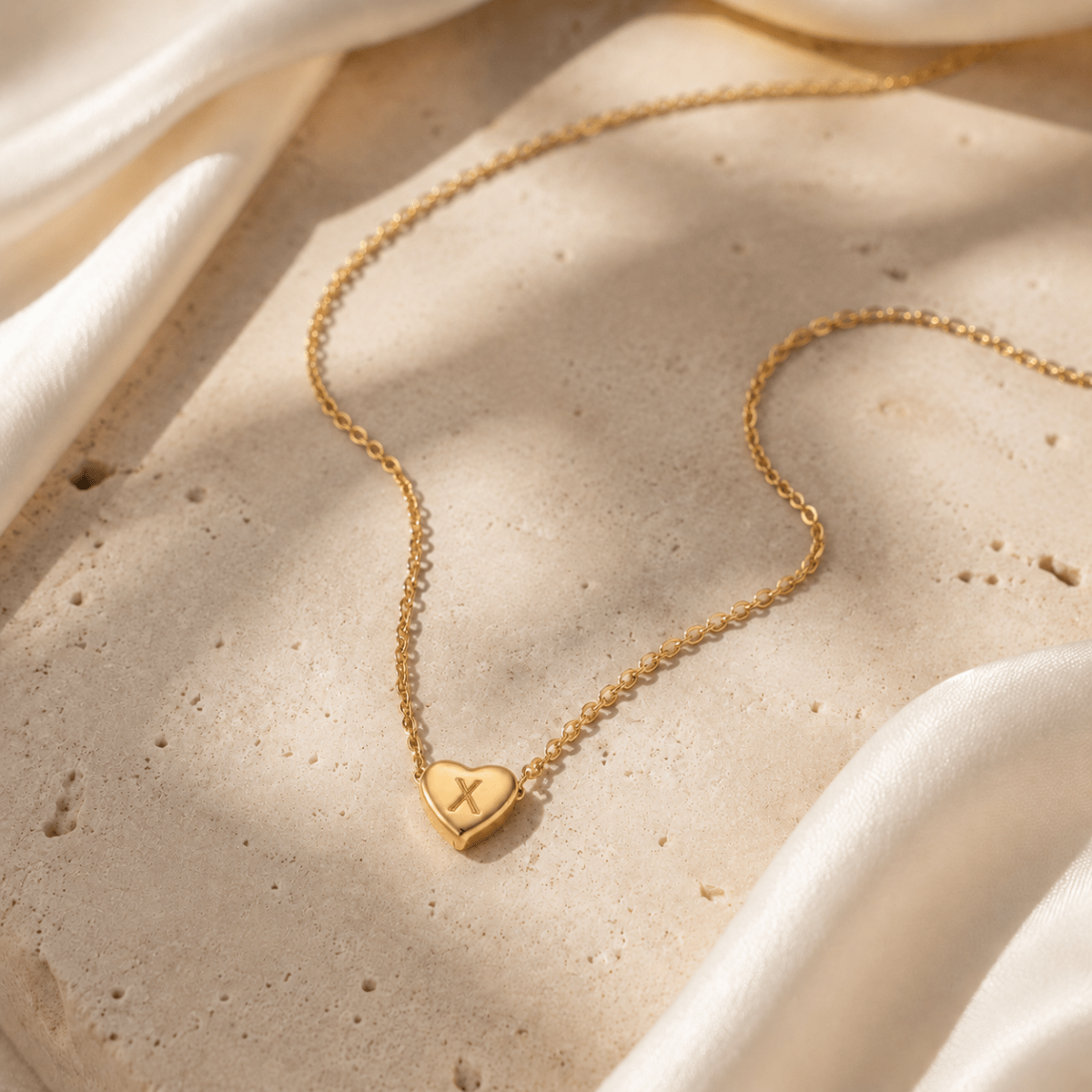 Amorette Engraved Heart Initial Necklace - Luzy Jewels