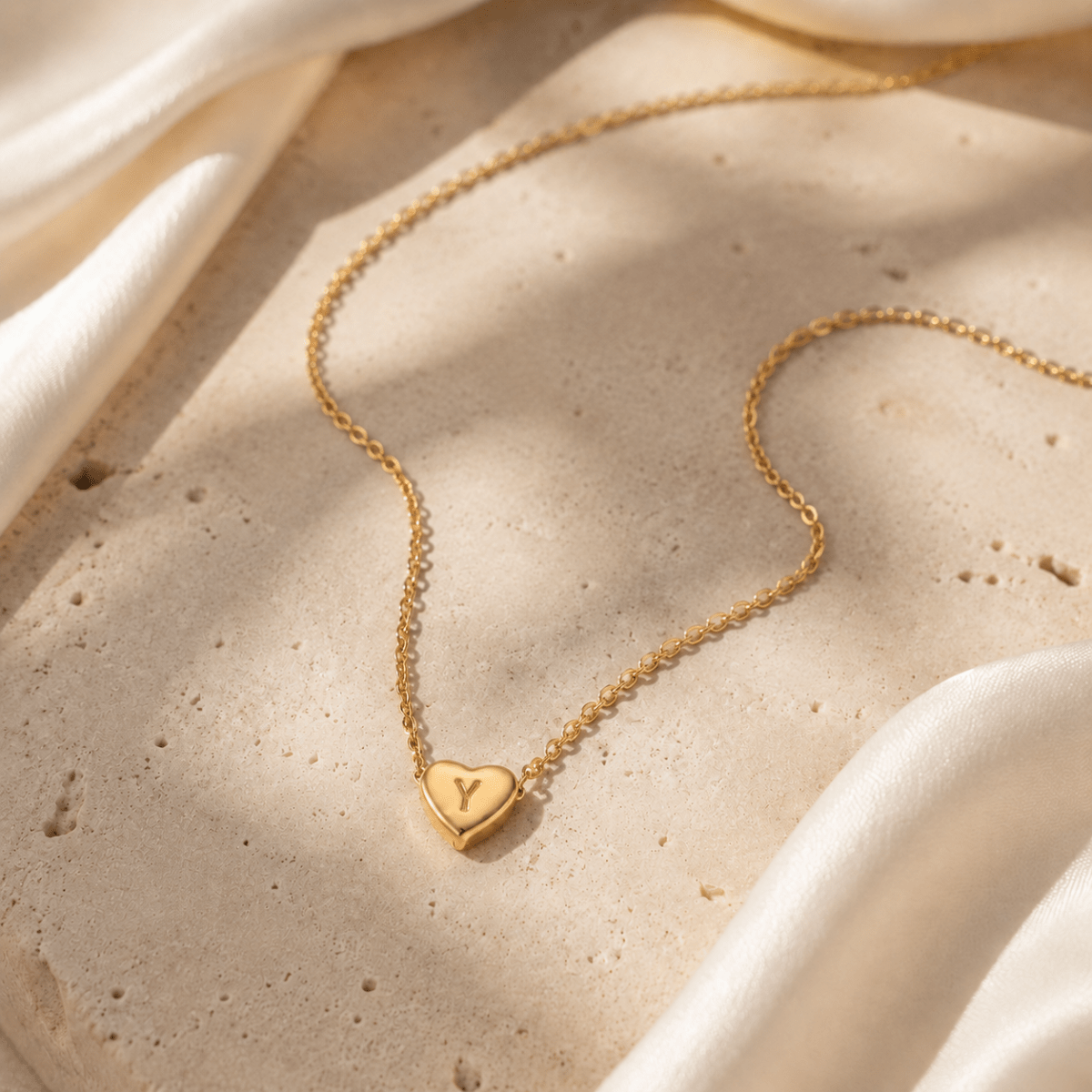 Amorette Engraved Heart Initial Necklace - Luzy Jewels