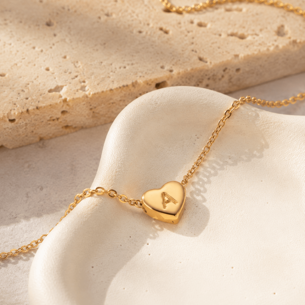 Amorette Engraved Heart Initial Necklace - Luzy Jewels