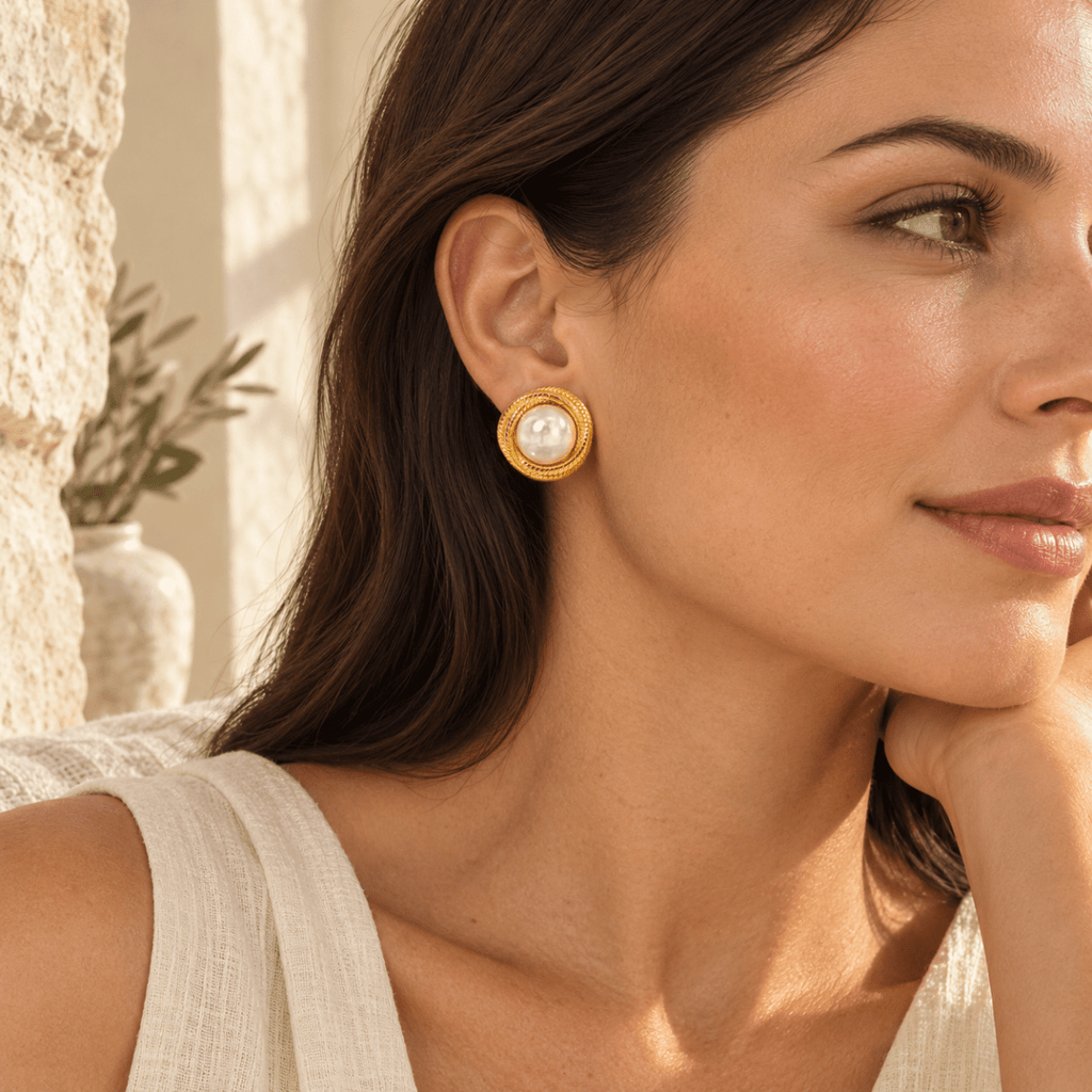 Aquellia Textured Pearl Stud Earrings - Luzy Jewels