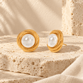 Aquellia Textured Pearl Stud Earrings - Luzy Jewels