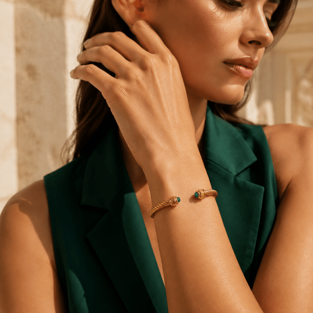 Ariadne Gemstone Cable Cuff Bracelet - Luzy Jewels