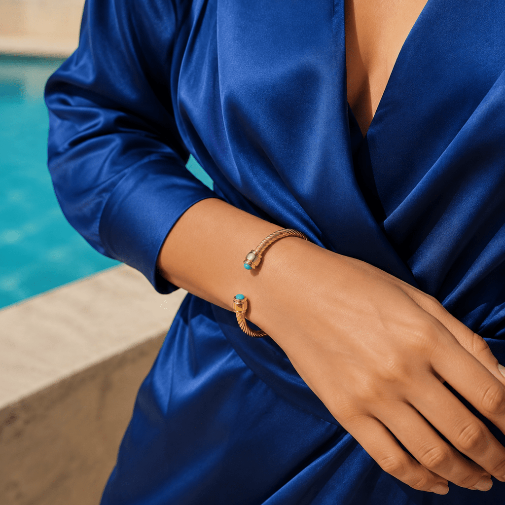 Ariadne Gemstone Cable Cuff Bracelet - Luzy Jewels