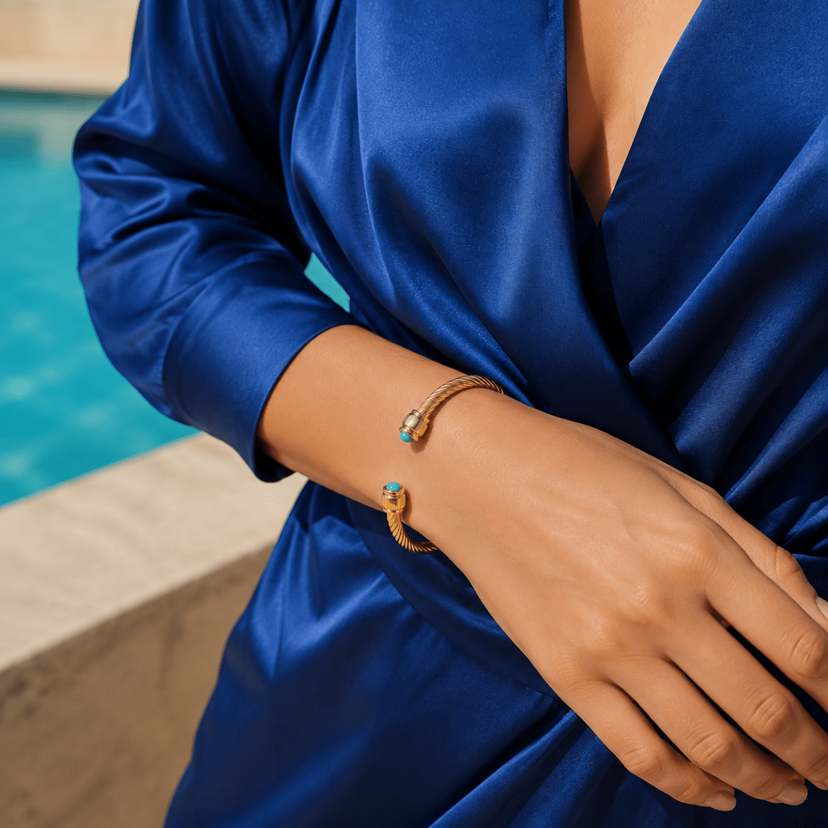 Ariadne Gemstone Cable Cuff Bracelet - Luzy Jewels