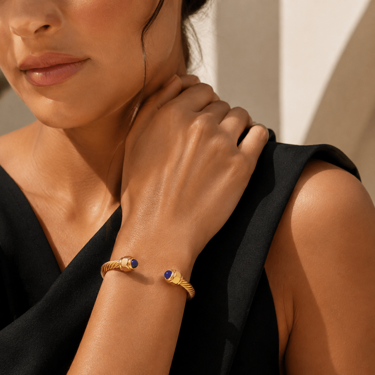 Ariadne Gemstone Cable Cuff Bracelet - Luzy Jewels