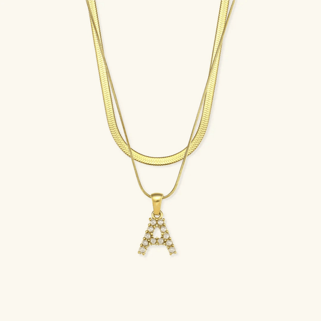 Arlette Pearl Initial Layered Necklace - Luzy Jewels
