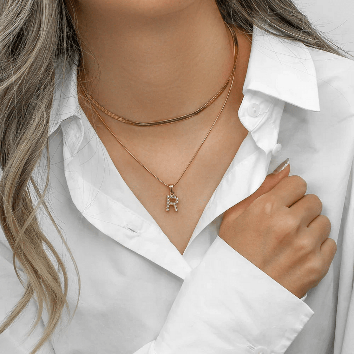 Arlette Pearl Initial Layered Necklace - Luzy Jewels
