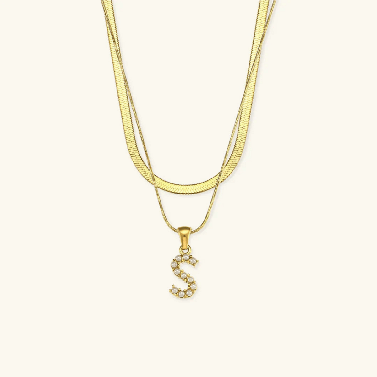 Arlette Pearl Initial Layered Necklace - Luzy Jewels