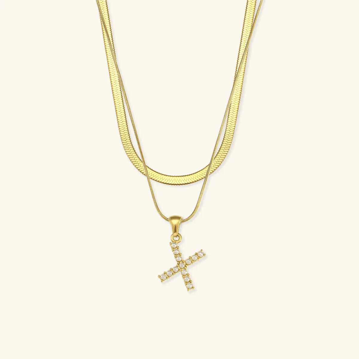 Arlette Pearl Initial Layered Necklace - Luzy Jewels