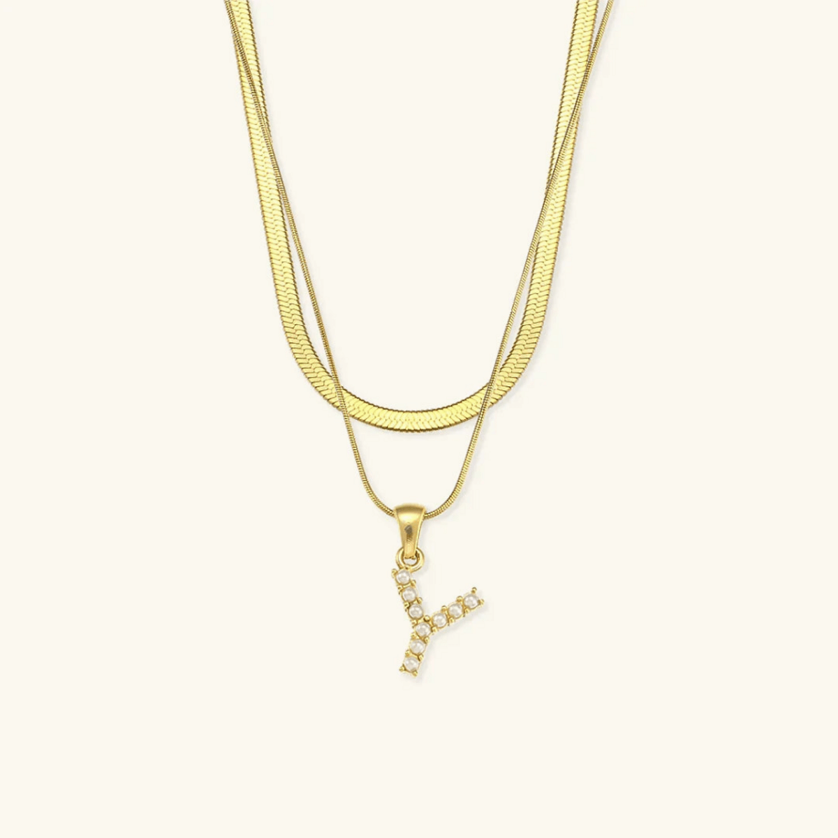 Arlette Pearl Initial Layered Necklace - Luzy Jewels