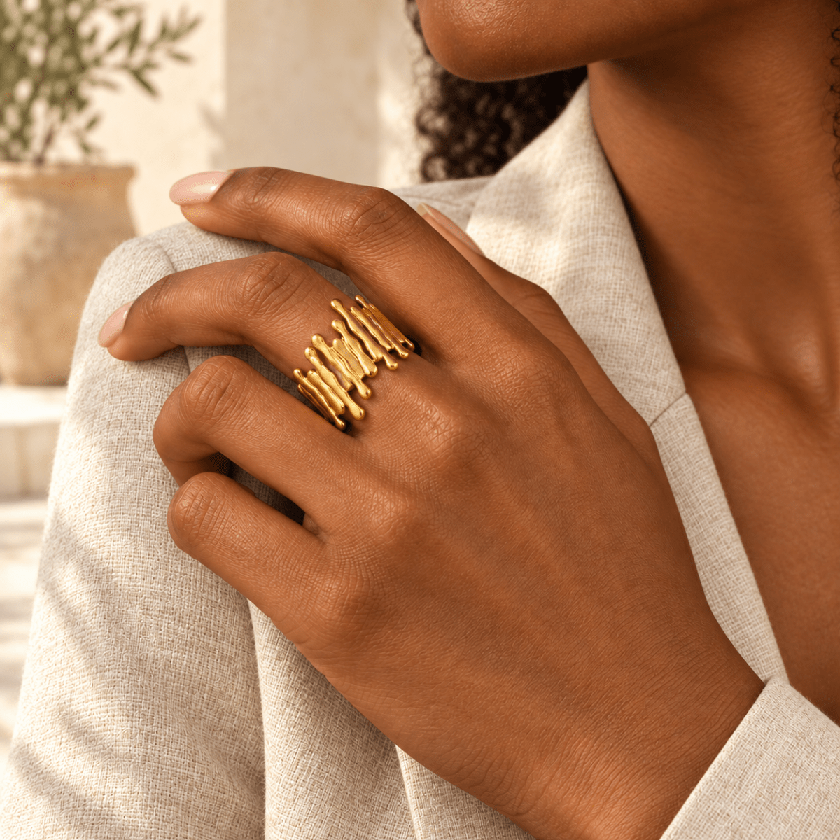 Aureline Molten-Bar Cuff Ring - Luzy Jewels