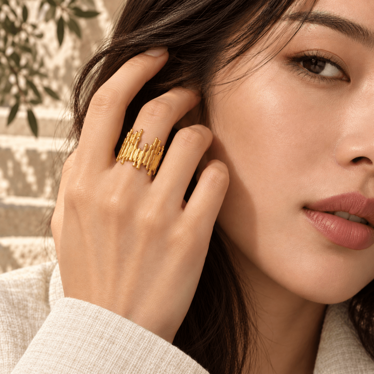 Aureline Molten-Bar Cuff Ring - Luzy Jewels