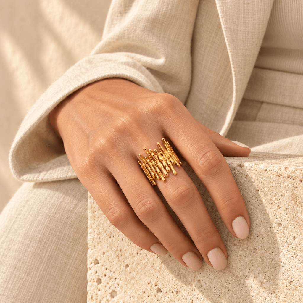 Aureline Molten-Bar Cuff Ring - Luzy Jewels