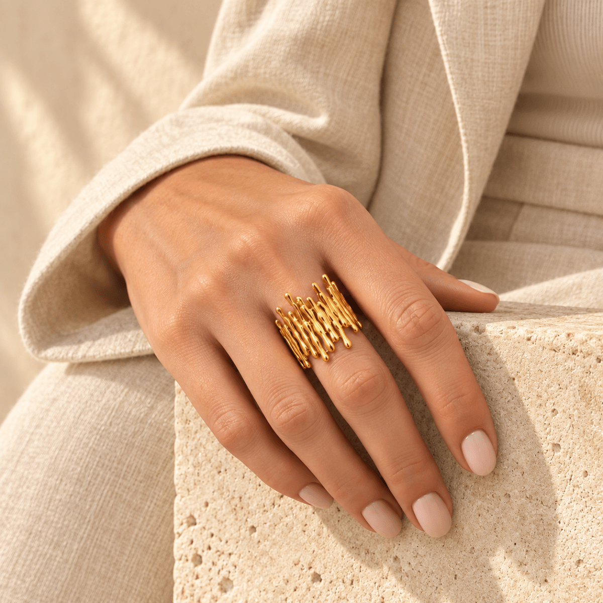 Aureline Molten-Bar Cuff Ring - Luzy Jewels