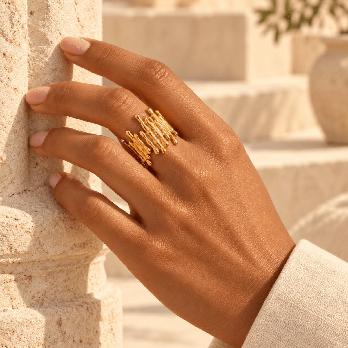 Aureline Molten-Bar Cuff Ring - Luzy Jewels