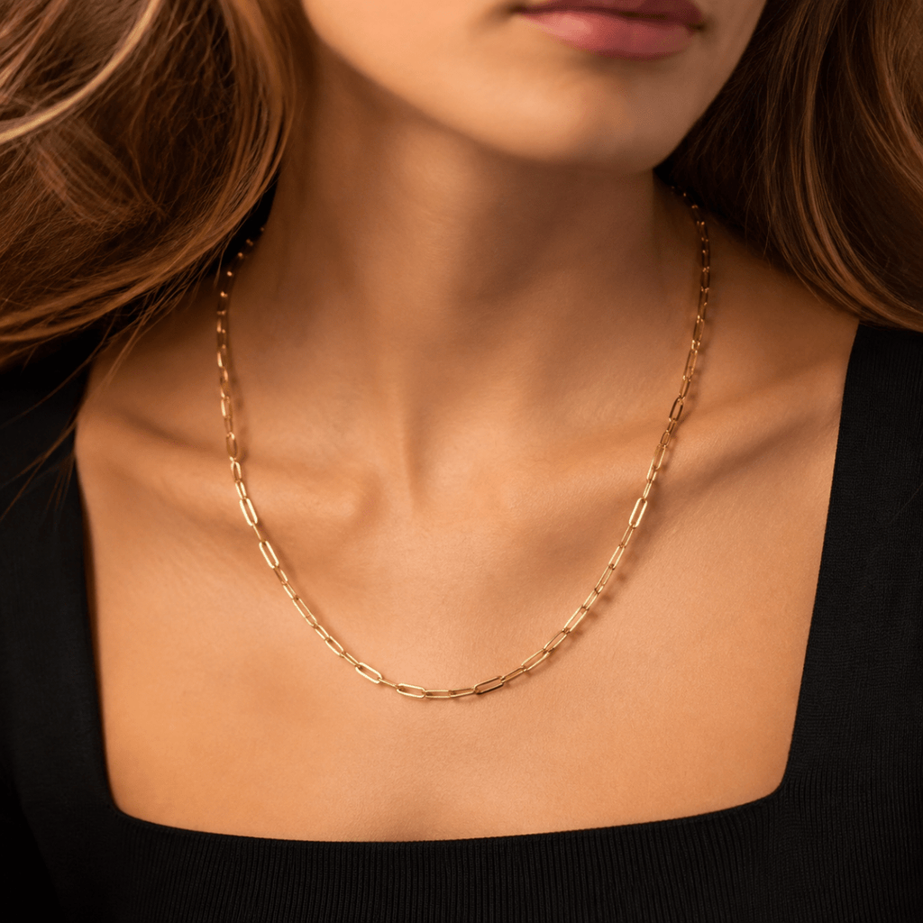 Auretta Slender Paperclip Chain Necklace - Luzy Jewels
