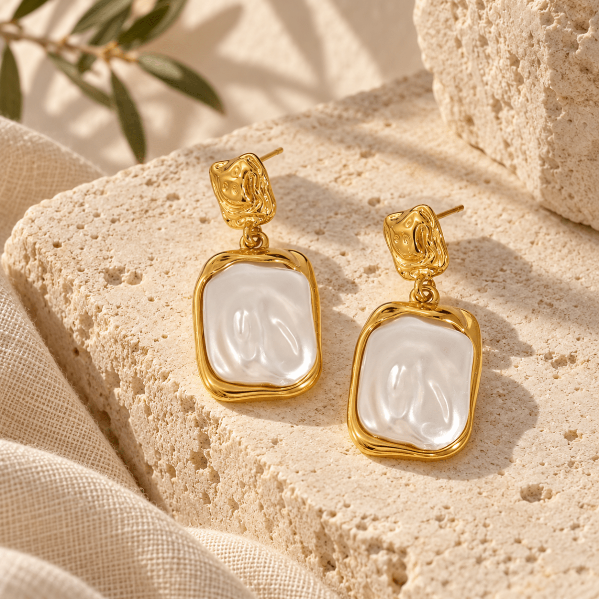 Briellia Pearl Slate Drop Earrings - Luzy Jewels
