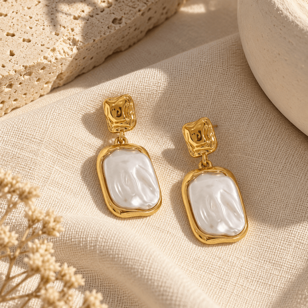 Briellia Pearl Slate Drop Earrings - Luzy Jewels