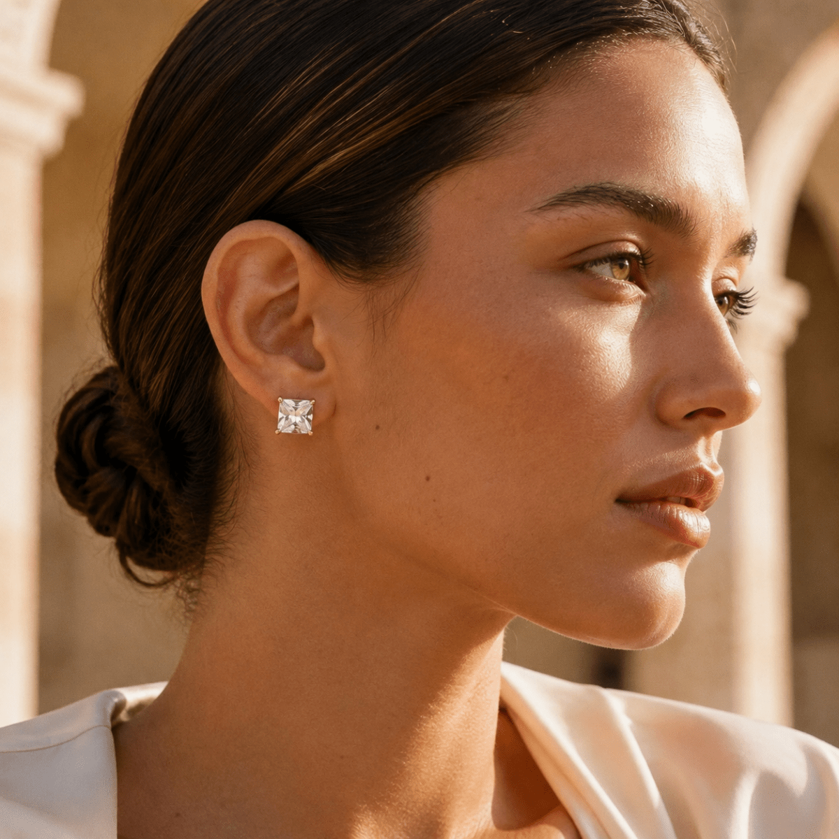 Cala Square Solitaire Stud Earrings - Luzy Jewels
