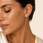 Cala Square Solitaire Stud Earrings - Luzy Jewels