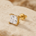 Cala Square Solitaire Stud Earrings - Luzy Jewels