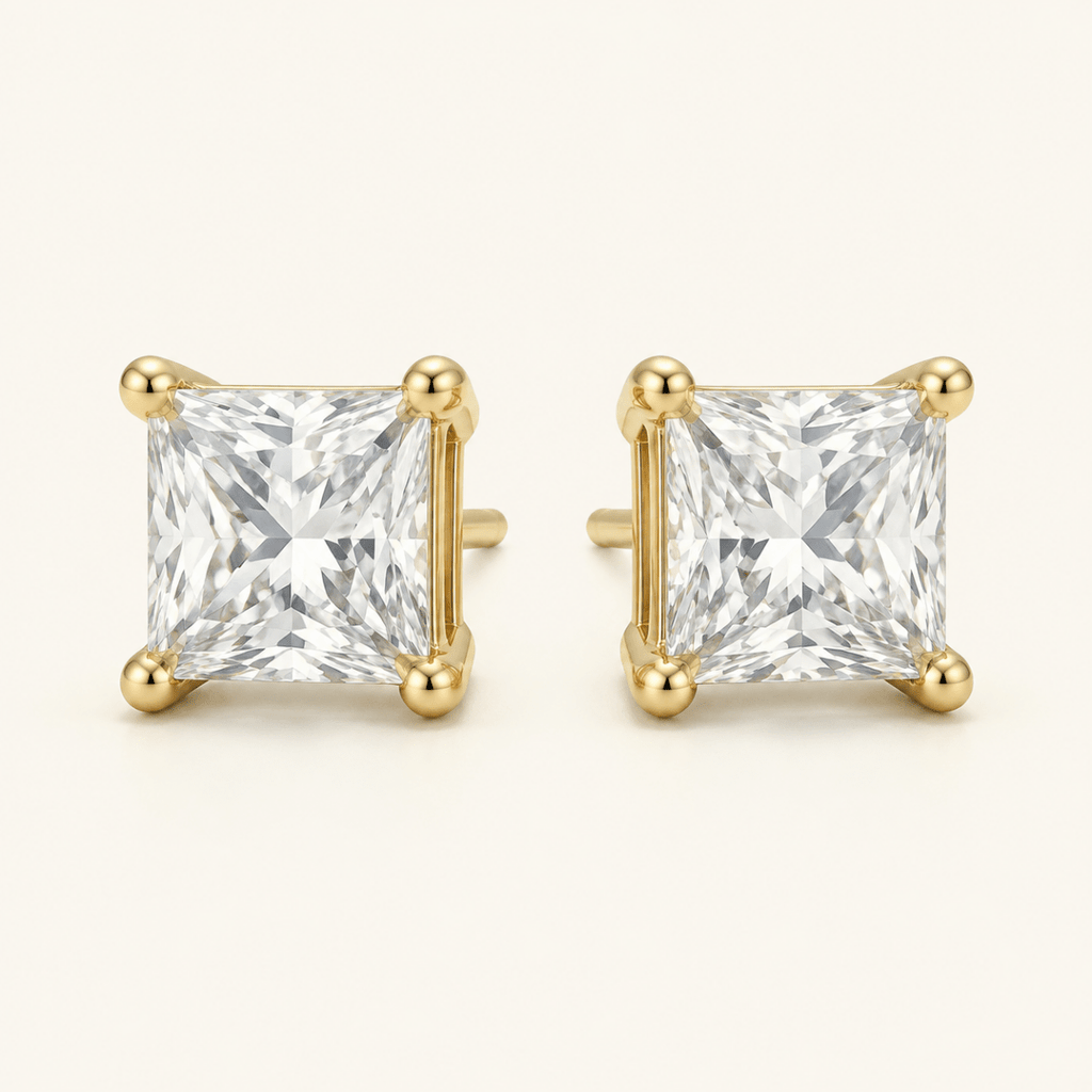 Cala Square Solitaire Stud Earrings - Luzy Jewels
