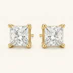 Cala Square Solitaire Stud Earrings - Luzy Jewels