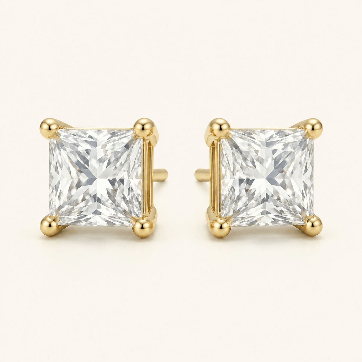 Cala Square Solitaire Stud Earrings - Luzy Jewels