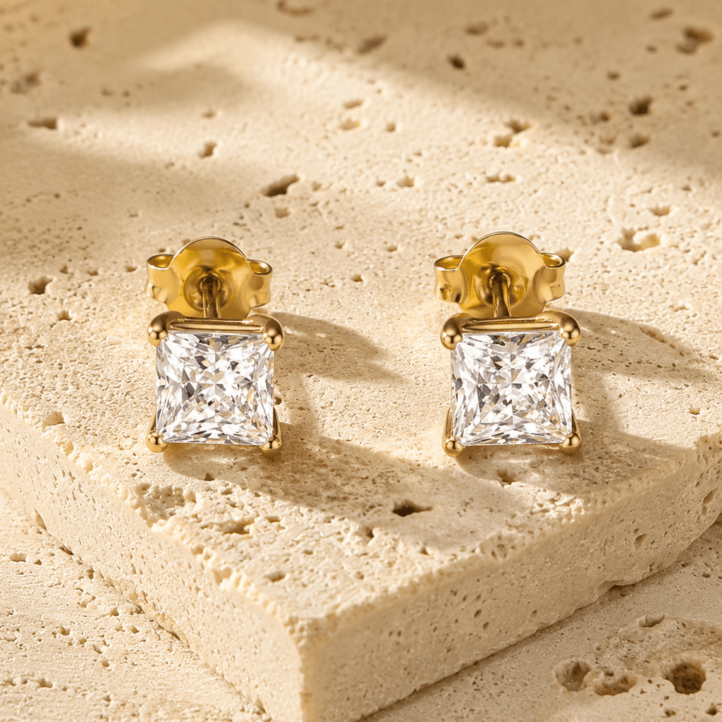 Cala Square Solitaire Stud Earrings - Luzy Jewels
